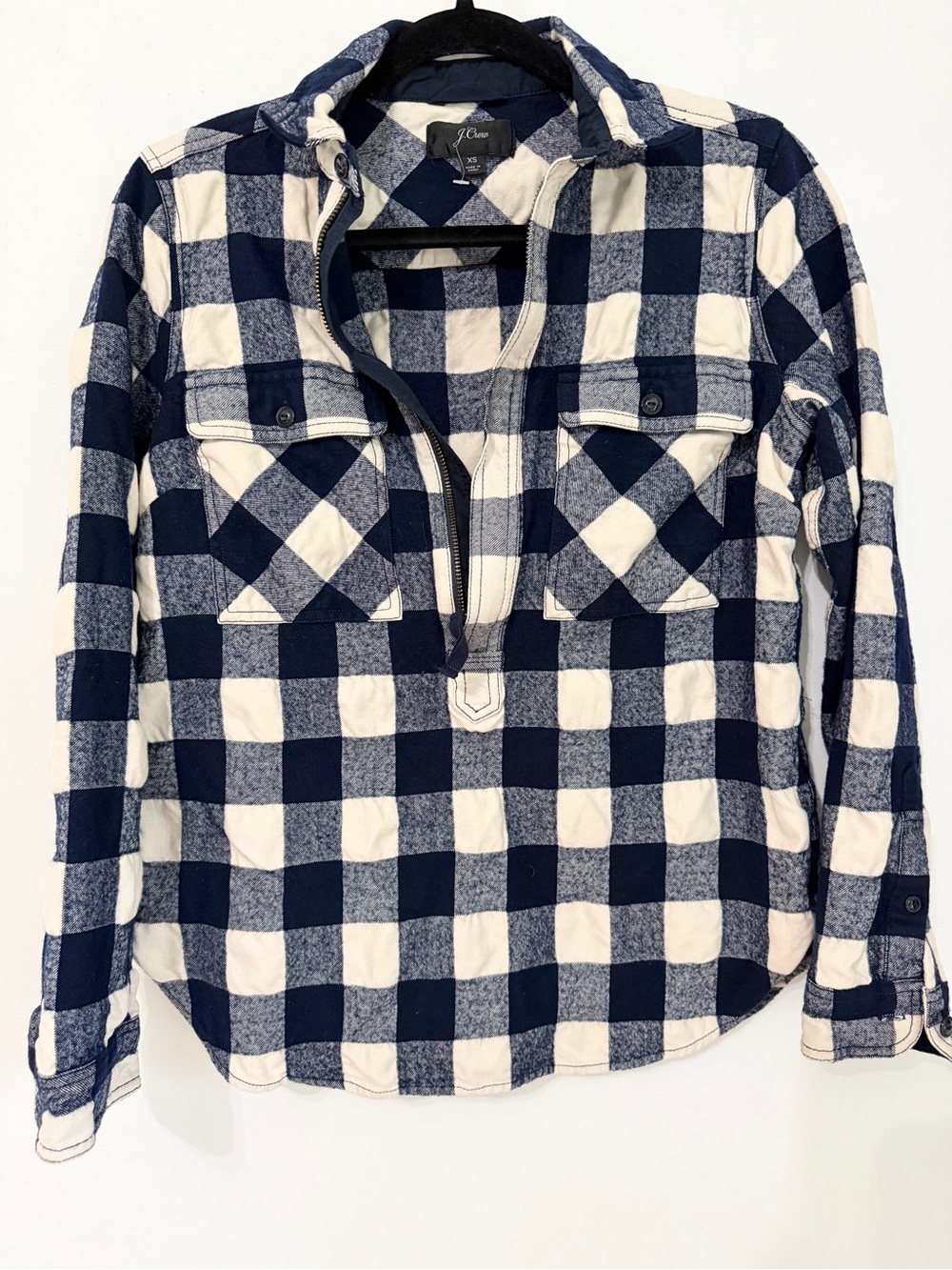 J Crew Buffalo Check Blue Women’s Half Zip Shirt/Jacket Size XS